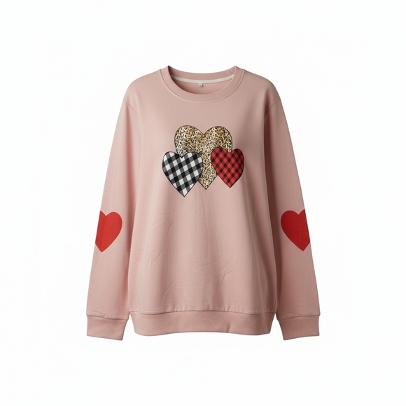 Unbranded Tops - Womens Pink Long Sleeve Plaid Love Heart Valentine's Sweatshirts - NWOT